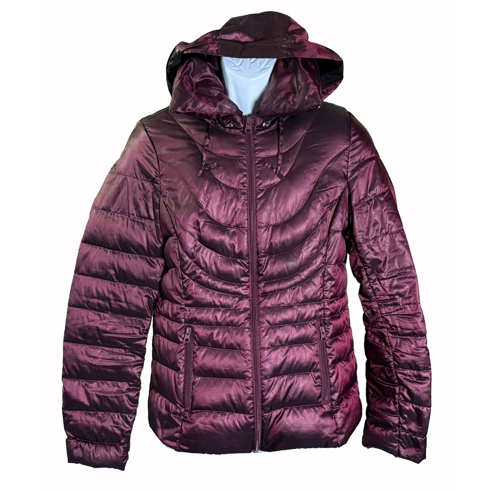 a.n.a Puffer Jacket Womens Medium Purple Packable Premium Down Hooded Coat